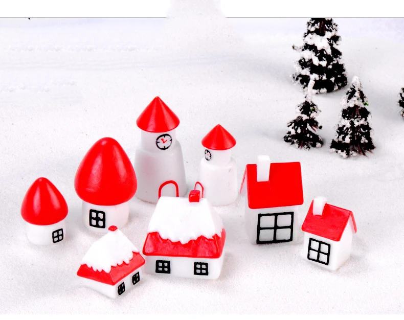 Červená Vianočné Zime Sneh Dom Miniatúrne Sošky Doll House Decoration Cartoon domček pre bábiky Ľudí Tortu Ornament DIY Príslušenstvo