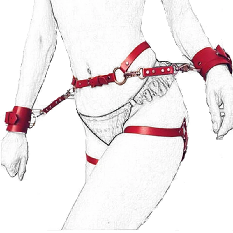 Červené dámske Vymeniteľné kože Stehna Podväzok Pančuchy S Pásom Pre Sex, BDSM Kožený Postroj Erotické Podväzkový Pás