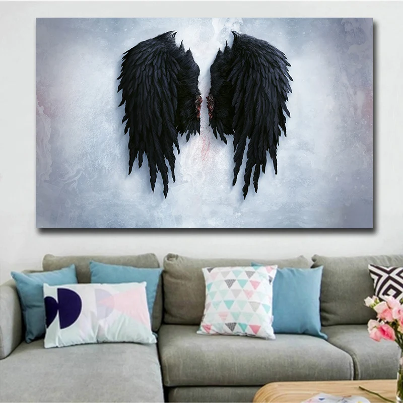 Čierny Anjel Krídla Maliarske Plátno Veľké Veľkosti Stenu Obrázok Umelecké Dielo Domáce Dekorácie Na Stenu Plagát, Tlač Cuadros Decoracion