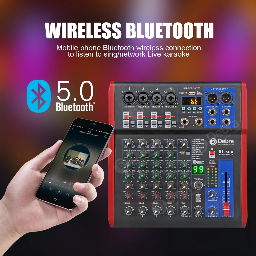 Čistý Zvuk! Debra Pro 6 Kanálový USB Audio Mixer S 99 DSP Digitálne Efekty Pre DJ Mixer Konzoly Karaoke Nahrávacie Štúdio