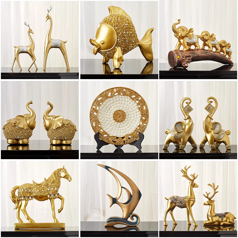 Čínske Feng Shui Zlatý kôň, Slon socha dekorácie úspech domáce remeslá Šťastie, Bohatstvo Figúrka v kancelárii Ozdoby Darček