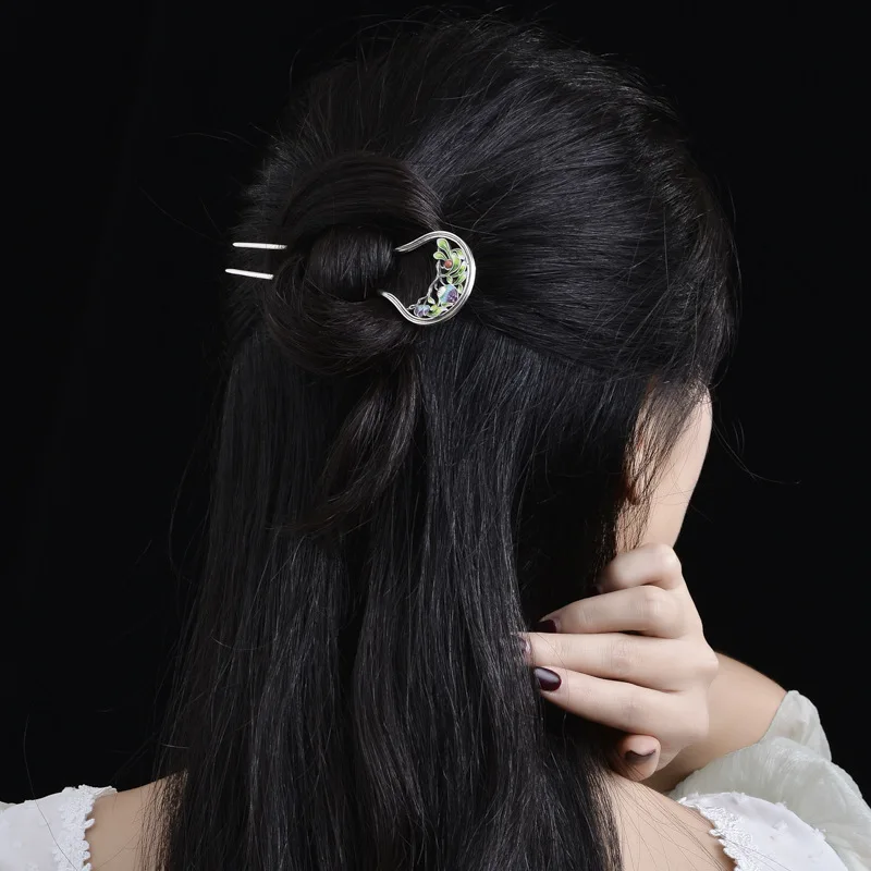 Čínske Vlasy Vidlica 925 Sterling Silver Achát Cloisonne Smalt Stick Na Vlasy Príslušenstvo Hanfu Pivónia Kvet Jemné Šperky Starobylé