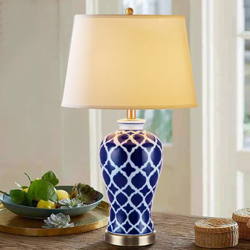 Čínsky Modrá Keramická stolná Lampa pre reštaurácia obývacia spálňa zdobené stolové osvetlenie Váza, Biela, Modrá svetlá ZL183 nočná lampa