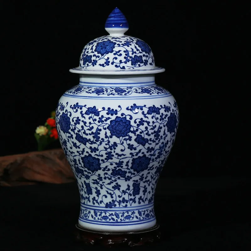 Čínsky Štýl, Starožitné Ukladá Keramické Zázvor Jar Home Office Dekor Modrá a Biela Porcelánová Váza
