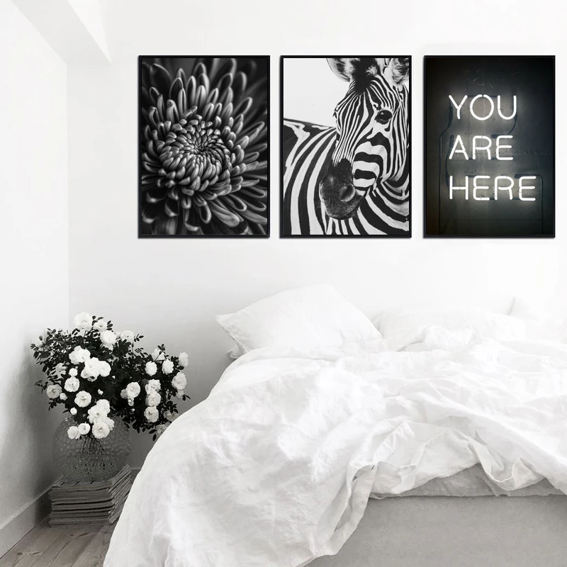 Škandinávsky Čierna Biela Plagát Nordic Plátno Na Stenu Umelecké Reprodukcie Zvierat Zebra Maľovanie Dekoratívny Obraz Neon Citácie Domova
