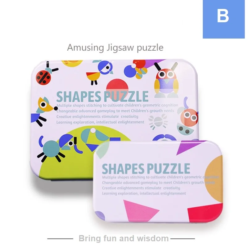 Špeciálne Tvary Drevené Skladačky Tangram Hračky Školenia Puzzle Kognitívne Vzdelávania v Ranom veku 36 kusov Puzzle dosky s 50/60 Karty Box