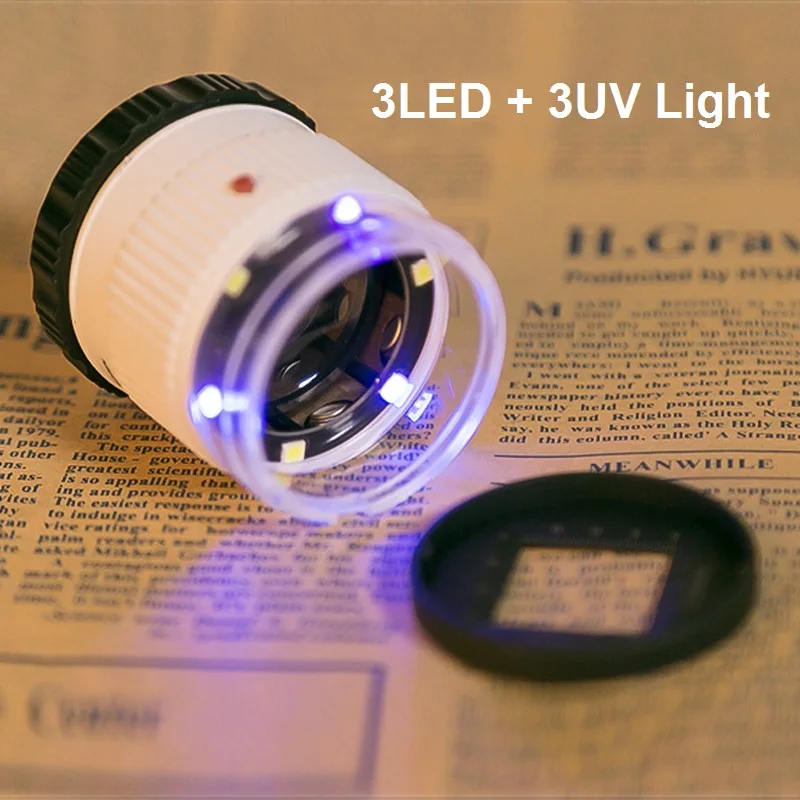 Šperky Loupe s 3 LED, 3 UV Svetla, Optické Sklo Objektívu Zväčšenie 30x Lupa pre Identifikáciu Pečiatky Starožitné Mena
