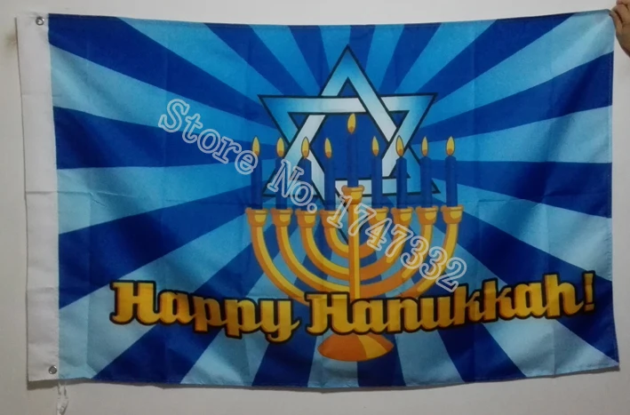 Šťastný Hanukkah Vlajka hot predaj tovaru 3X5FT 150X90CM Banner mosadze, kov diery