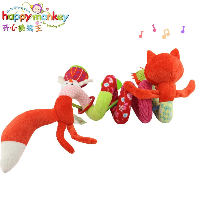 Šťastný Monkey kočík posteľ vzdelávacie auto deti zábavné fox posteľ surround umelecké darček krúžok papiera, poznávanie hrkálka mäkká detská hračka