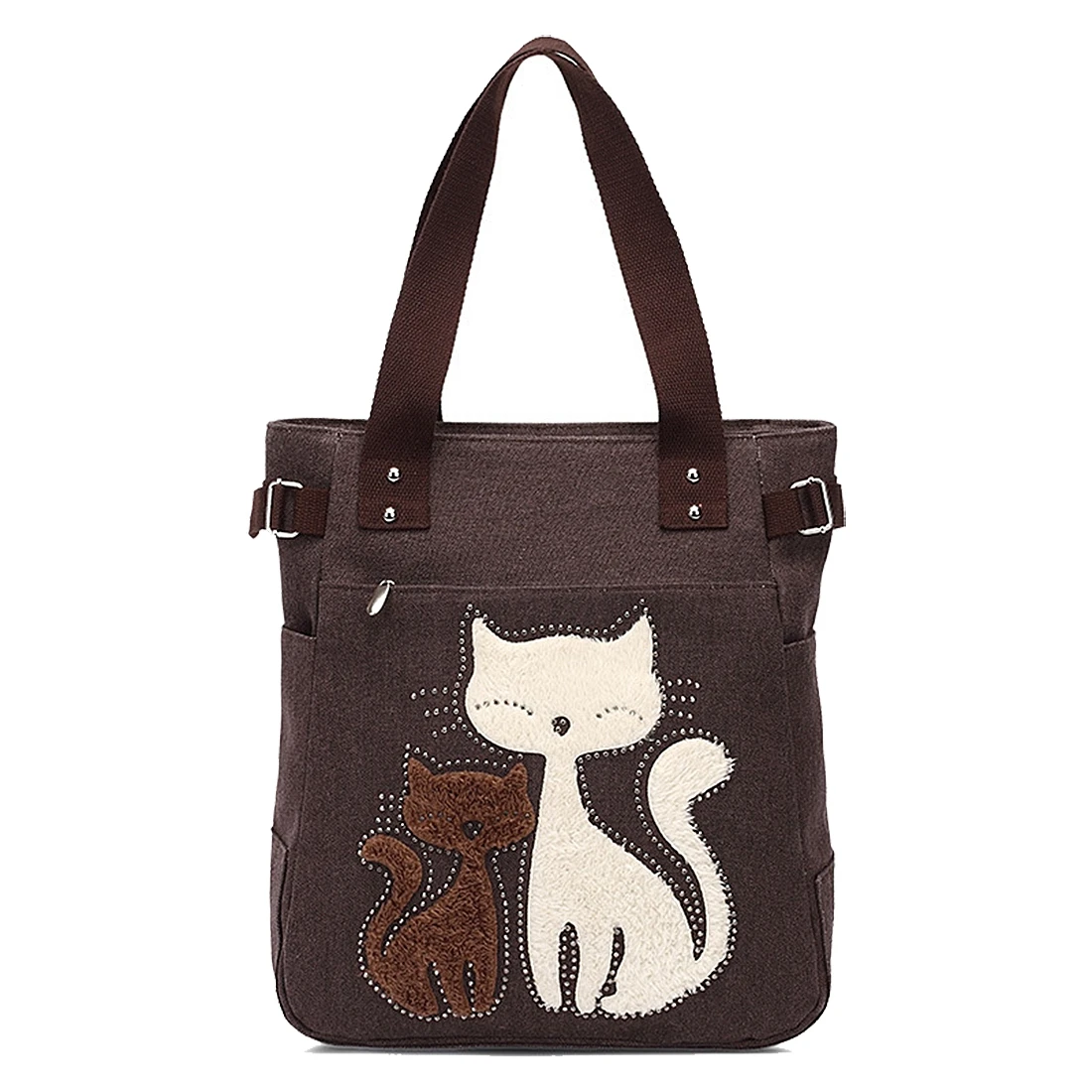 Ženské messenger kabelka plátené tašky s cute cat malá nákupná taška cez rameno Khaki