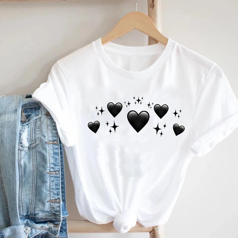 Ženy 90. rokov Srdca Milujú Mačky, Pet Cartoon Valentína Jar Leto Módne Oblečenie Tlač Tee Top Tričko Žena Grafické T-shirt