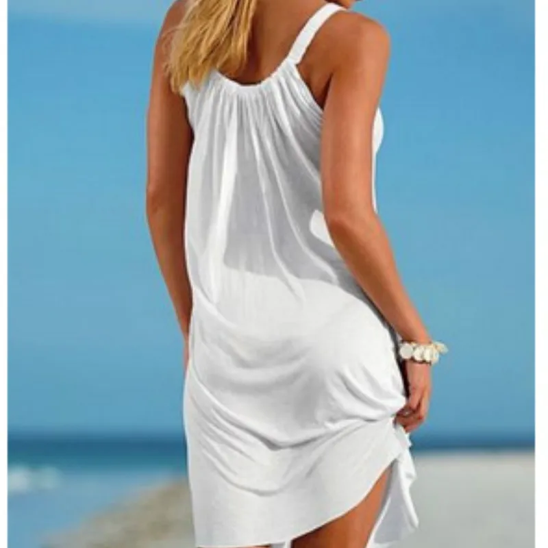 Ženy Bez Rukávov Sundress Letné Plážové Šaty Boho Popruh Voľné Sexy Vesta Bežné Šaty Plus Veľkosť Krátke Biele Šaty Black Vestidos