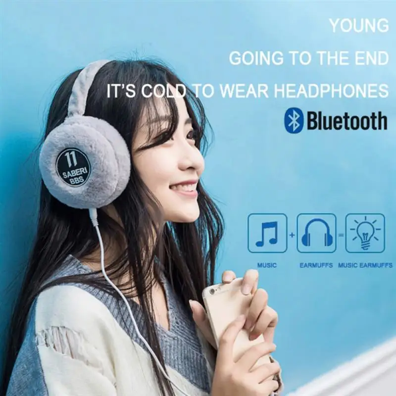 Ženy Bezdrôtové Bluetooth Slúchadlá S Mikrofónom Cez Ucho Headset Teplé Načechraný Earmuff Zimné Dropship