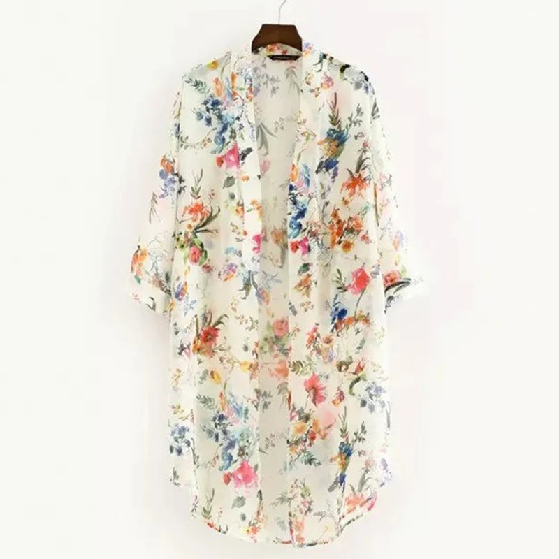 Ženy Bežné Vintage Kimono Dámy Cardigan 2020 Letné Dlhé Háčkovanie Šifón Kimono Preto Voľné Flóry Tlačené, Blúzky, Topy Čierna