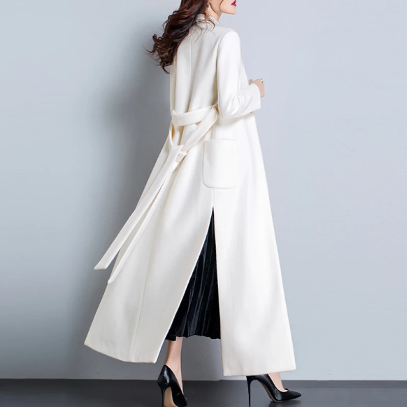 Ženy Biele vlnené Kabát Veľké Klope Vlna Bunda Outwear Plus Veľkosť x - Dlhé Zvrchníky