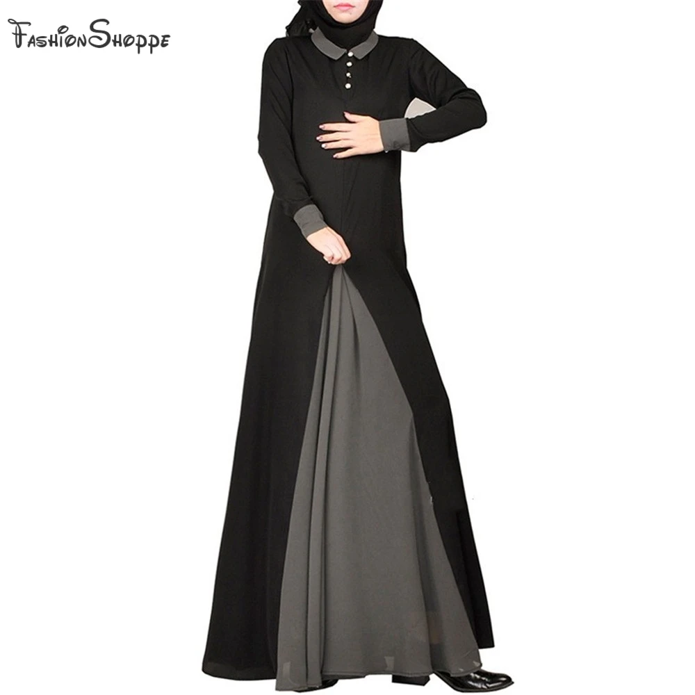 Ženy, Dlhý Rukáv Večer Maxi Šaty Farby Blok Moslimských Chiffom Abaya Kaftan Islamskej Jilbab Župan Dubaj Plášte D967