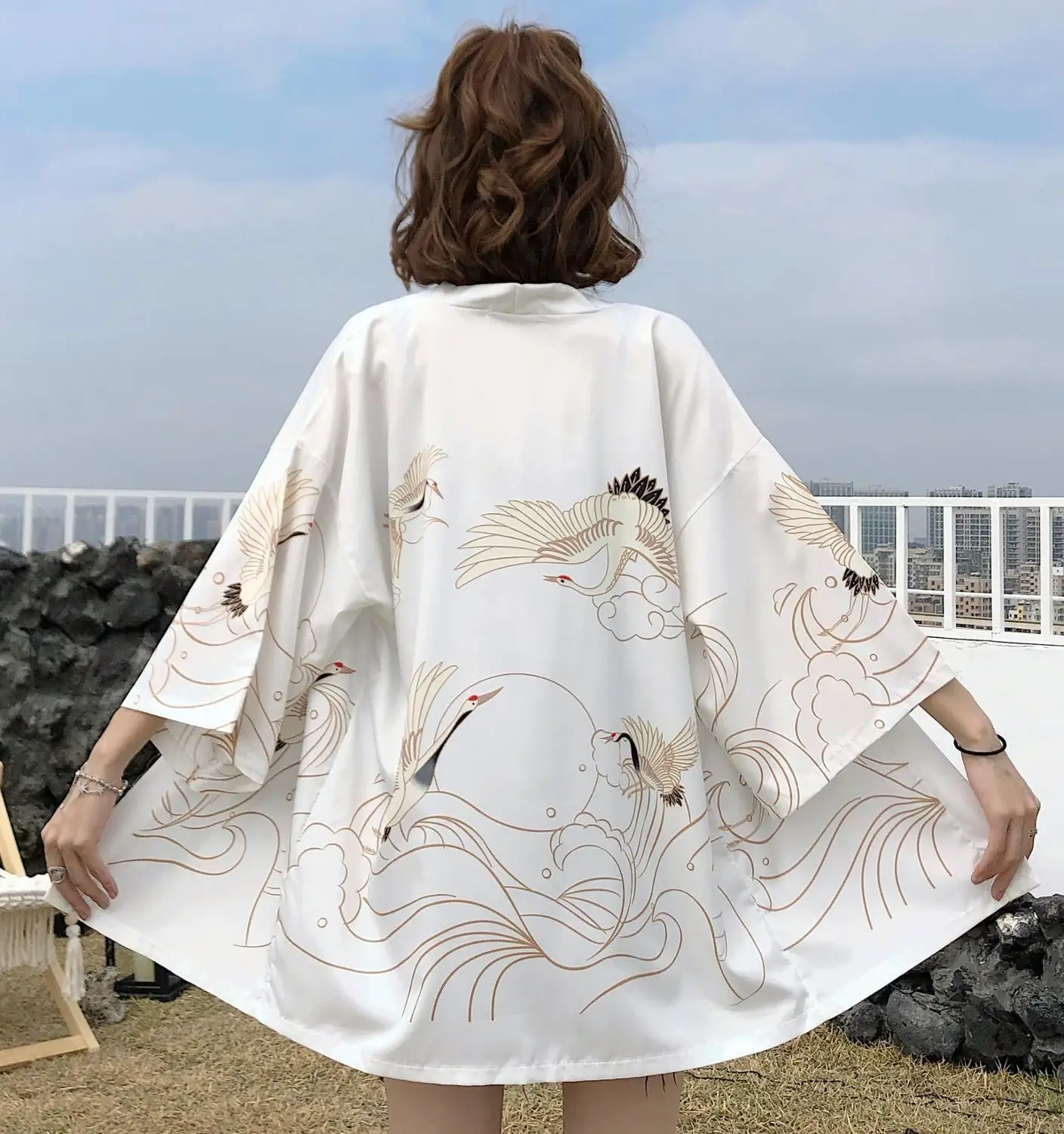 Ženy kimono cardigan bežné polovičný rukáv voľné čierne ženy japonské kimono ženy outerwea