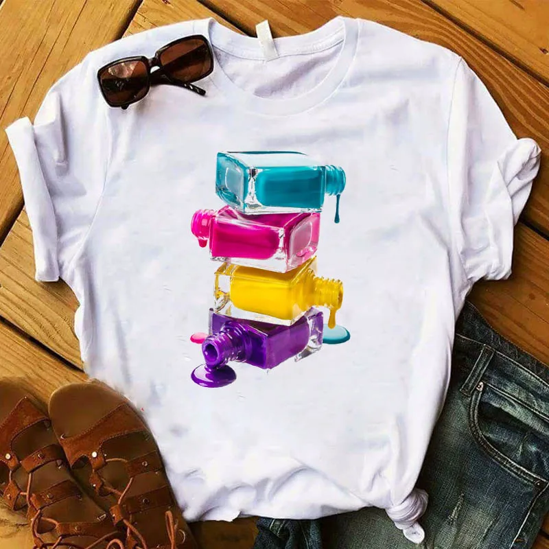 Ženy T Dámske Grafické 3D Necht farba Farba Roztomilý Módne Vytlačené Top Tričko Žena Tee Tričko Dámske Oblečenie T-shirt