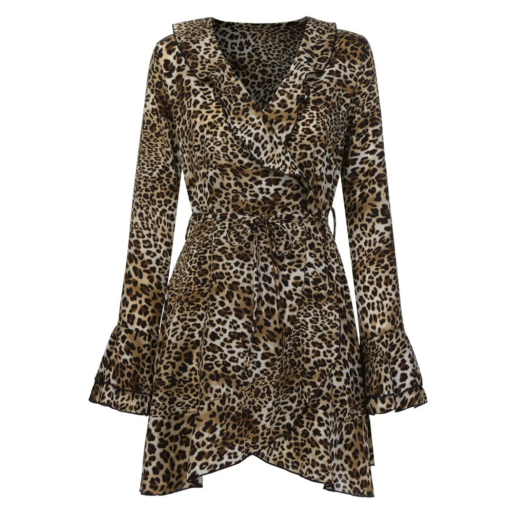 Ženy Vintage Kaskádové Prehrabať Leopard Motýľ Rukáv Šaty Ríše Tvaru Sexy Šaty Streetwear Femme Oblečenie T1724