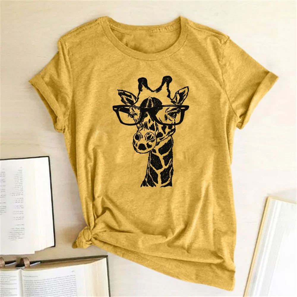 Žirafa Tlač Funny T-shirt Dámske Oblečenie Kolo Krku Nové Letné Harajuku Grafické Tees Topy Dámske Tričká Donna Abbigliamento