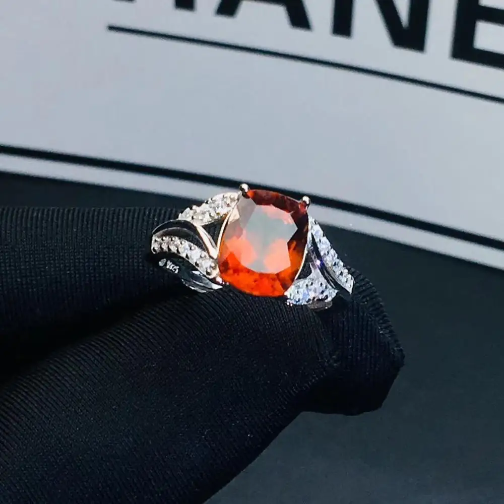 Živé Orange Granát krúžok doprava Zadarmo Prírodné real red garnetRing 925 sterling silver Jemné šperky
