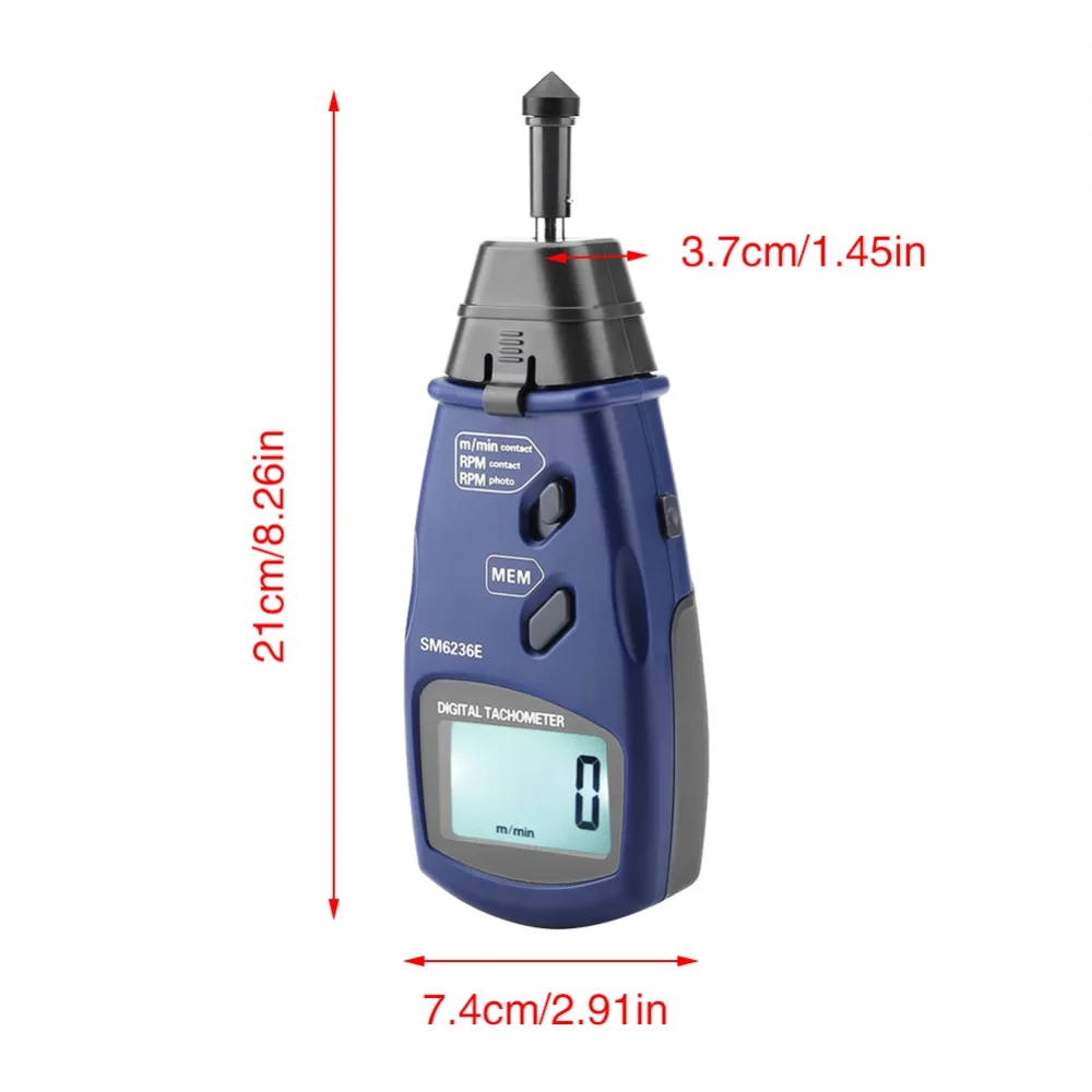 1 Nastavte DT6236E Laser/Kontakt Tachometra 5 Číslic 18 mm Digitálny LCD Tach Otáčania Meter Tester