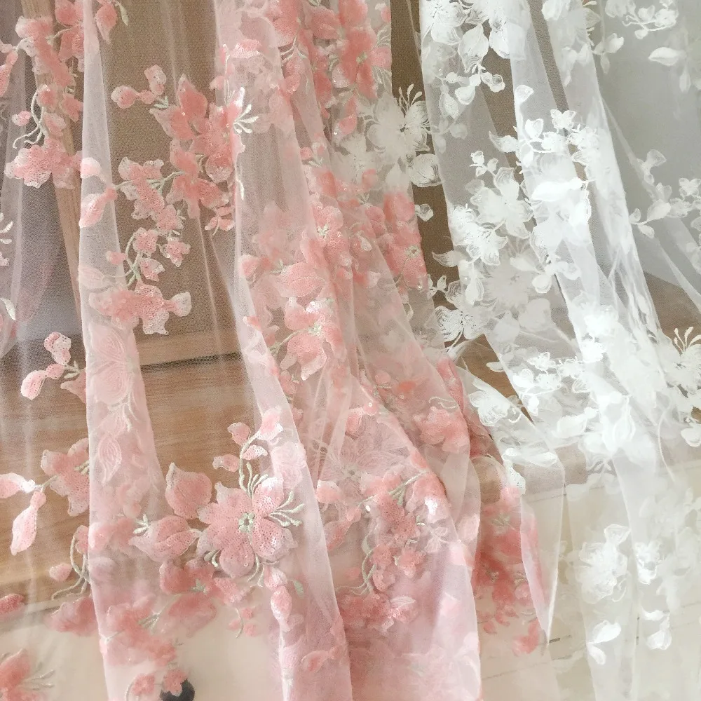 1 Yard Sequin svadobné tylu čipky textílie v off white pink couture šaty šaty textílie príslušenstvo plavidlá, doplnky, svadobné šaty