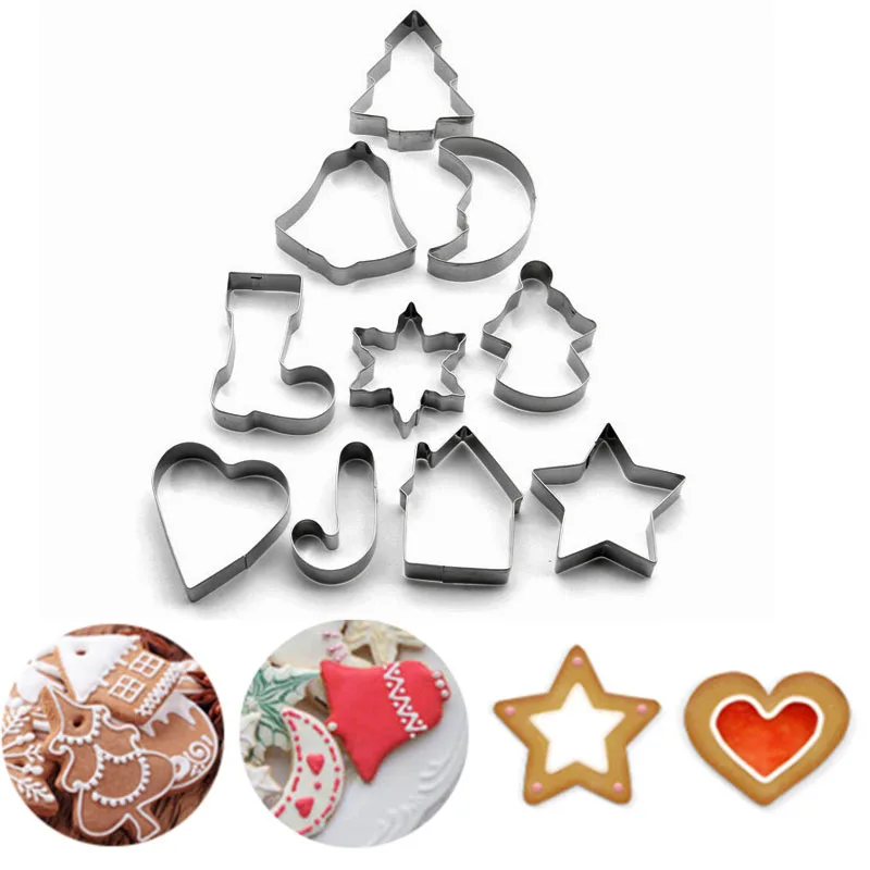 10 Ks Vianočné Dekorácie Súbory Cookie Cutter Cookies Plesne Nastaviť Fondant Cake Zdobenie Nástroje Z Nehrdzavejúcej Ocele Biscuit Fréza