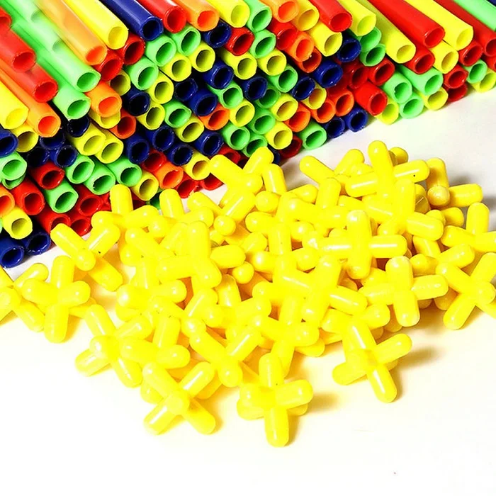 100ks/set Plastových 4D Slamené Stavebné Bloky Spoločného Zábavné Rozvoj Hračky Geometrický Tvar Bloku Pre Chlapcov, Dievčatá