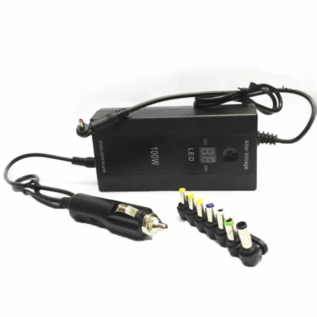 100W USB Port LED Displej Nabíjačka do Auta Notebook Notebook Nastaviteľné 12-24V Napájanie Adaptér Set 8 Odnímateľný Zástrčky