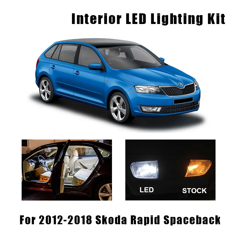 12pcs Biela bezchybné Auto Interiérové LED Svetlo špz Svetla Kit vhodný Pre 2012-2018 Škoda Rapid Spaceback NH1 Mapu Dome Lampa