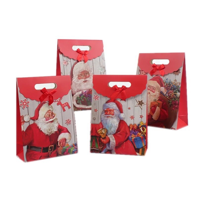 12pcs/set jasne Červená Vianočné Santa Tašky Veľké Reutilizables Veselé Vianočné Darčekové Tašky Papierové Vianočné Cukrovinky Taška s Držadlami