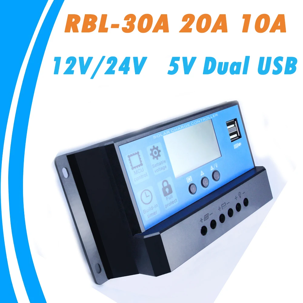 12V 24V,10A 20A 30A Auto PWM LCD Displej SolarController S dvomi USB Výstup , Solárny Panel, Batéria Kolektor Regulátor