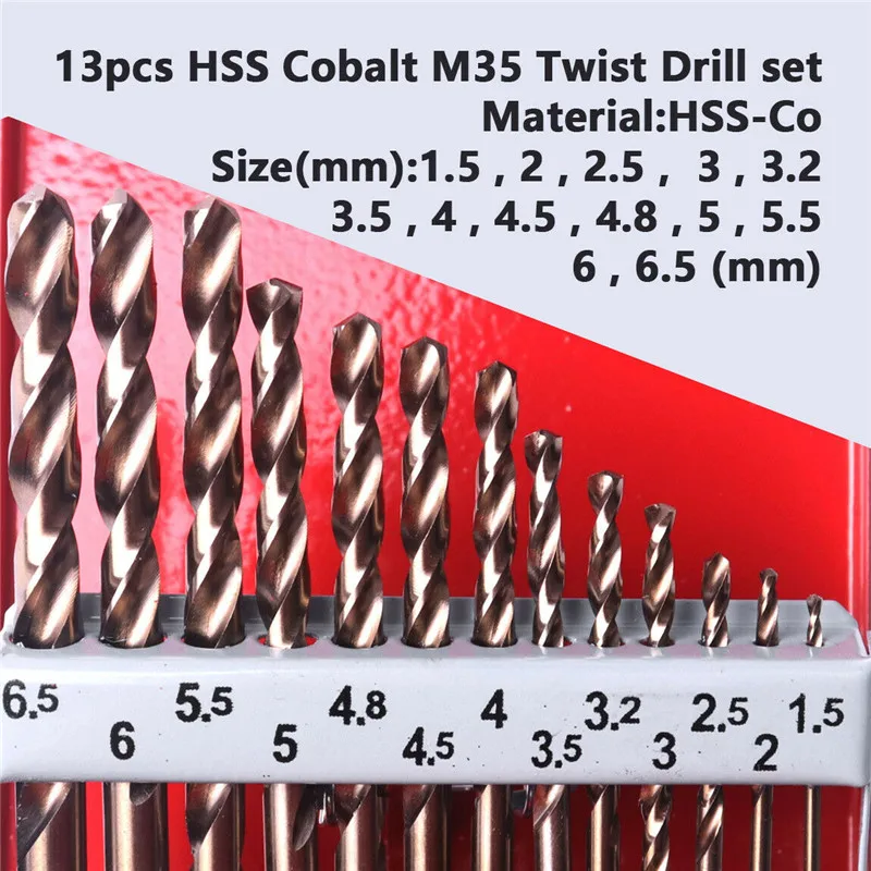 13pcs/set Kovov Vŕtanie Twist vrtáka 1,5 mm-6,5 mm Priemer rýchloreznej Ocele Twist Vŕtanie Vrtáky niečo pre Elektrické Vŕtačky