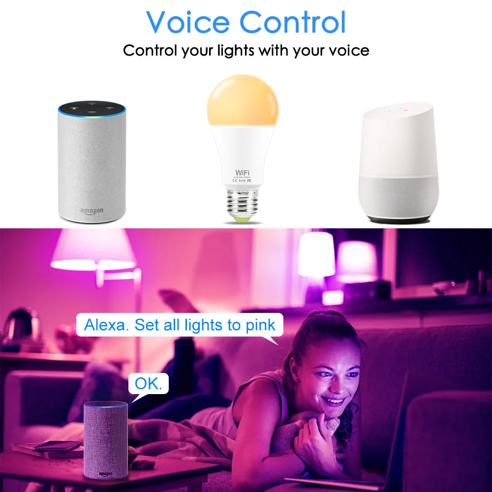 15W WiFi Smart Žiarovky E27 Stmievateľné RGB Lampa Aplikácie Hlasové Ovládanie WiFi Magic Žiarovky Kompatibilné s Amazon Alexa Domovská stránka Google