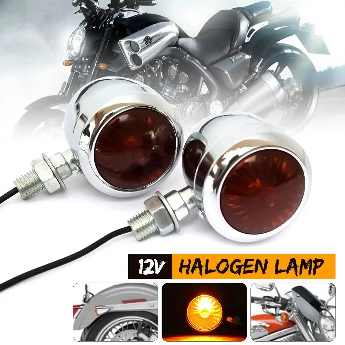 2/4Pcs 12V Retro Kov Chróm Motocykel Zapnite Indikátor Signálu Halogénové Žiarovky Lampy Vintage Amber Univerzálny Pre Harley