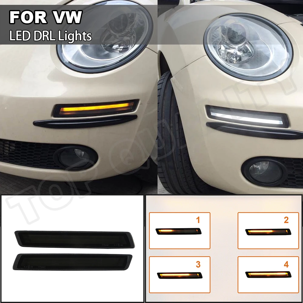 2 KS Držiak Pre Volkswagen VW Chrobák 2006-2010 Auto LED Denných prevádzkových Svetlo Sekvenčné Tečie Žltá Zase Signál Bieleho Svetla DRL