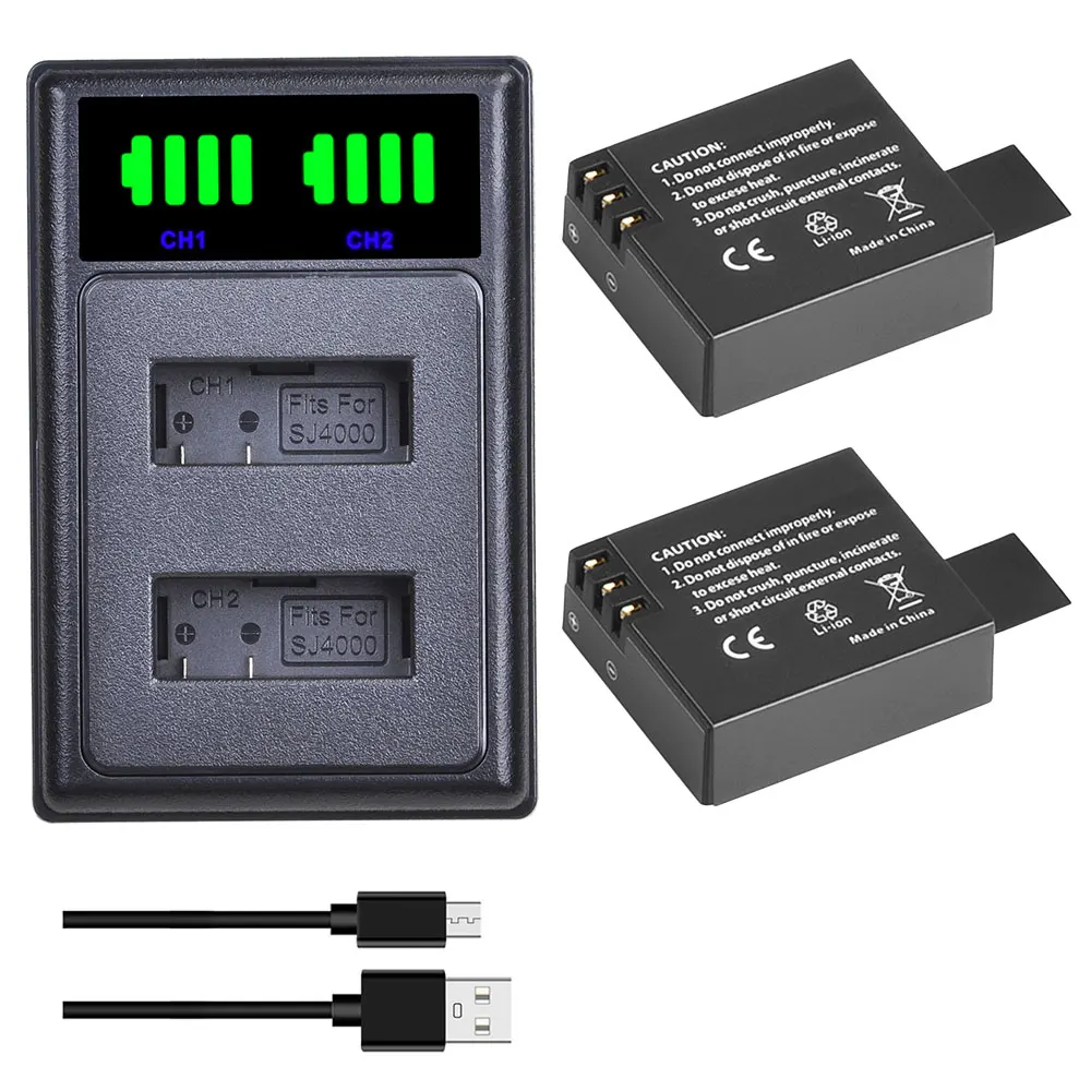 2 ks SJ4000 PG1050 1350mAh Li-ion Batérie + LED Duálny USB Nabíjačka pre SJCAM M10 SJ5000 SJ5000X Pre EKEN H9 H9R H8R H8 GIT PG900