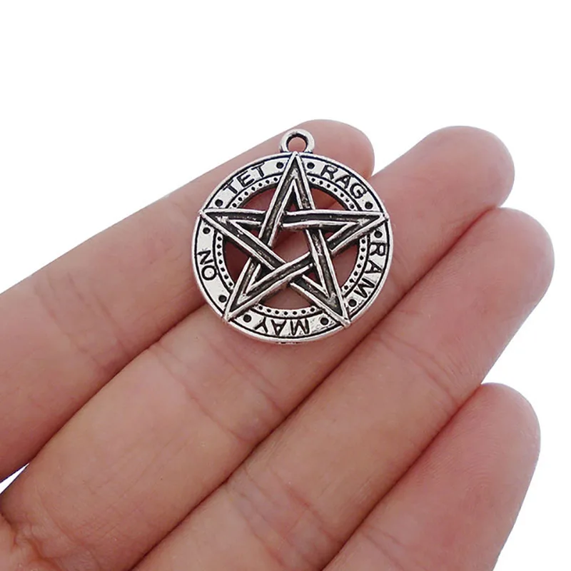 20 x Tibetského Striebra Kolo Neo-Gotickom Pentagram Pentacle Charms Prívesky Pohanské Wicca pre Náhrdelník Šperky Zistenia 28x24mm