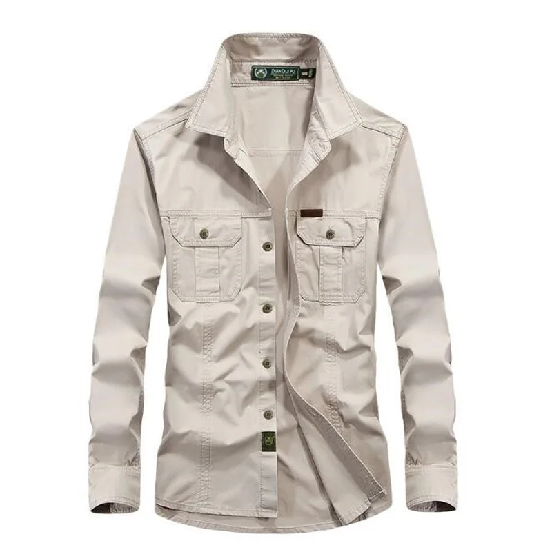 2018 Jarné pánske vysoko kvalitné vojenské bežné značky tričko s dlhým rukávom muž jeseň bavlna armády zelené košele M-6XL