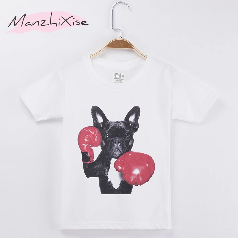 2019 Deti T-shirt 3D Prench Bulldog Boxing Top Bavlna Krátky Dieťa Tričko Deti, T Košele Pre Dievča A Chlapca, Detské Oblečenie Camiseta