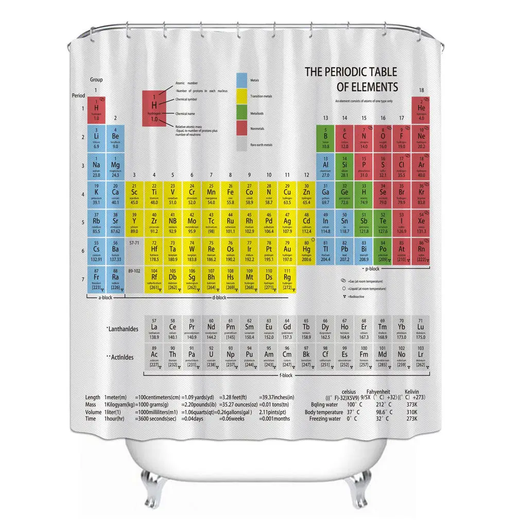 2019 Horúce, Chladné Periodická tabuľka Chemických prvkov Sprchové Závesy prúžok polyester 1,8 m Dlhý Textílie Vaňa Vážený Sprchový záves