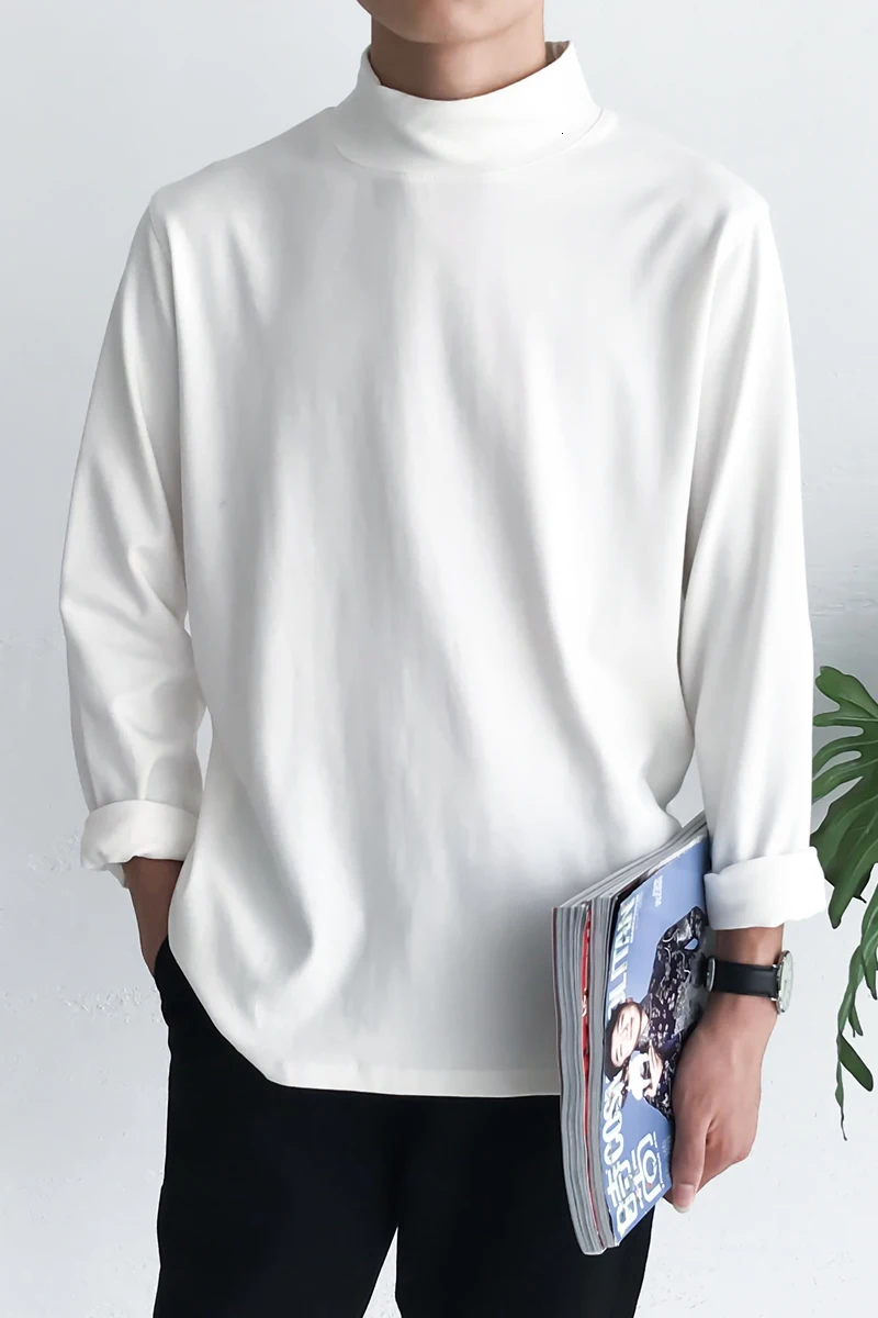 2019 Jeseň A v Zime Nový kórejský Verzia Veľkosť Voľné T-shirt Módne Bežné Farbou Pol Turtleneck Pulóver