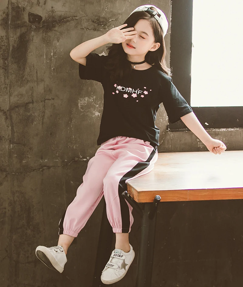 2019 Letné Dievčenské Oblečenie Sady Dievčatá Krátke Sleeve T-shirt+Bežné Nohavice Dospievajúce Dievča Oblečenie 8 10 12 14 Rokov späť do školy oblečenie