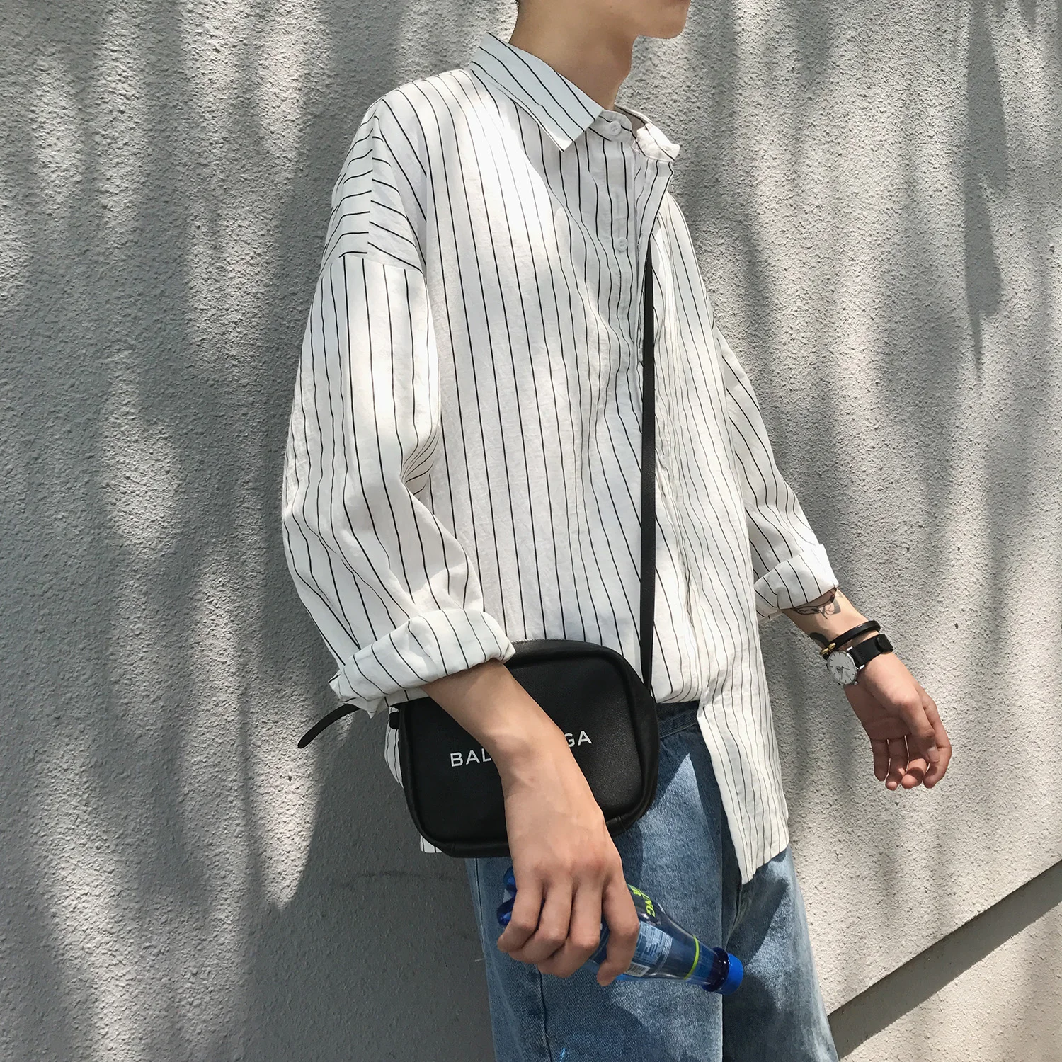 2019 Módne Kórejský Štýl Streetwear Tenké Prekladané Nadrozmerná Dlhý Rukáv Tričko Mužov