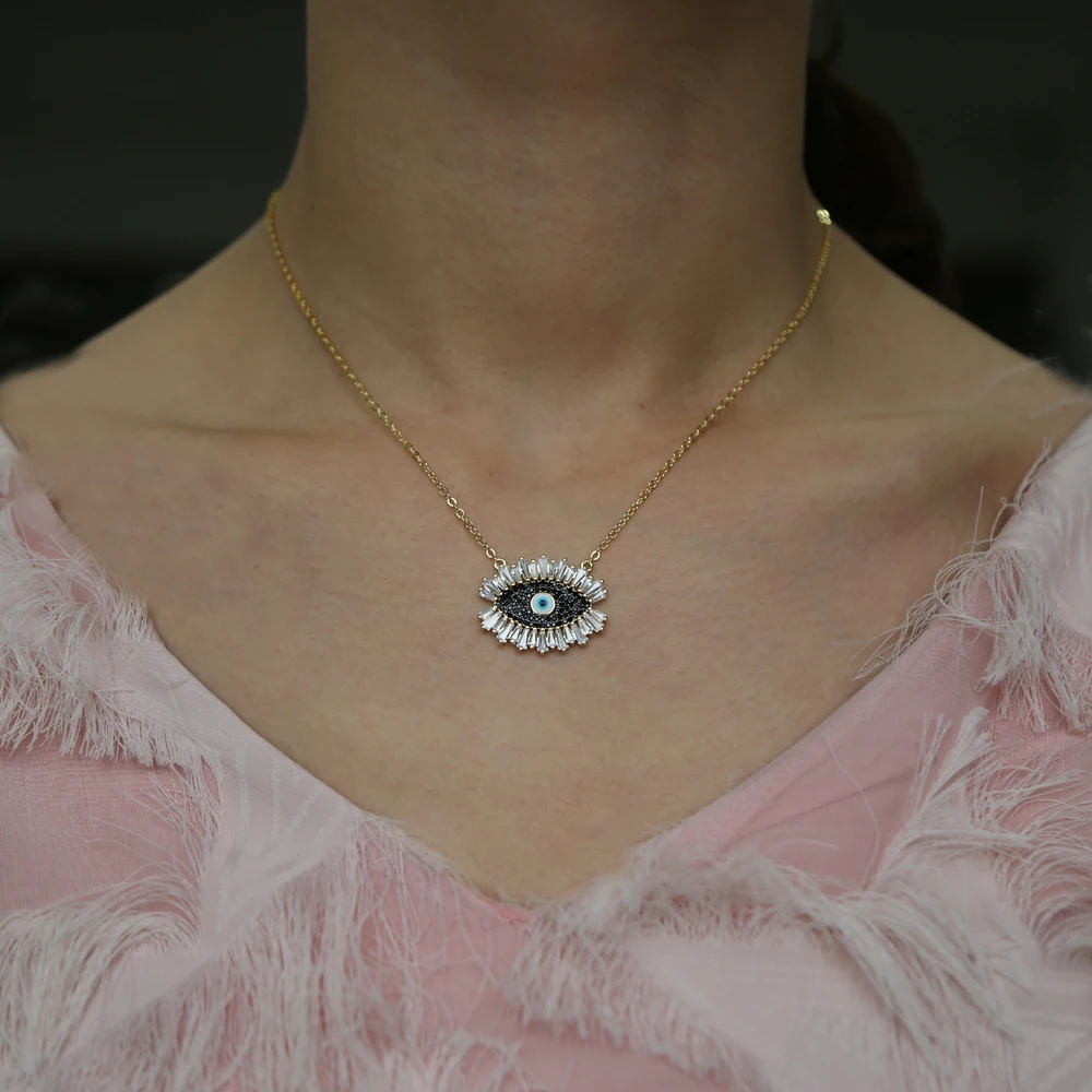 2019 Nového dizajnu kórejskej módy Pripraviť zlým Okom CZ Prívesok lesklé Crystal black Magic Rias Náhrdelník roztomilý dievča ženy kúzlo Šperky