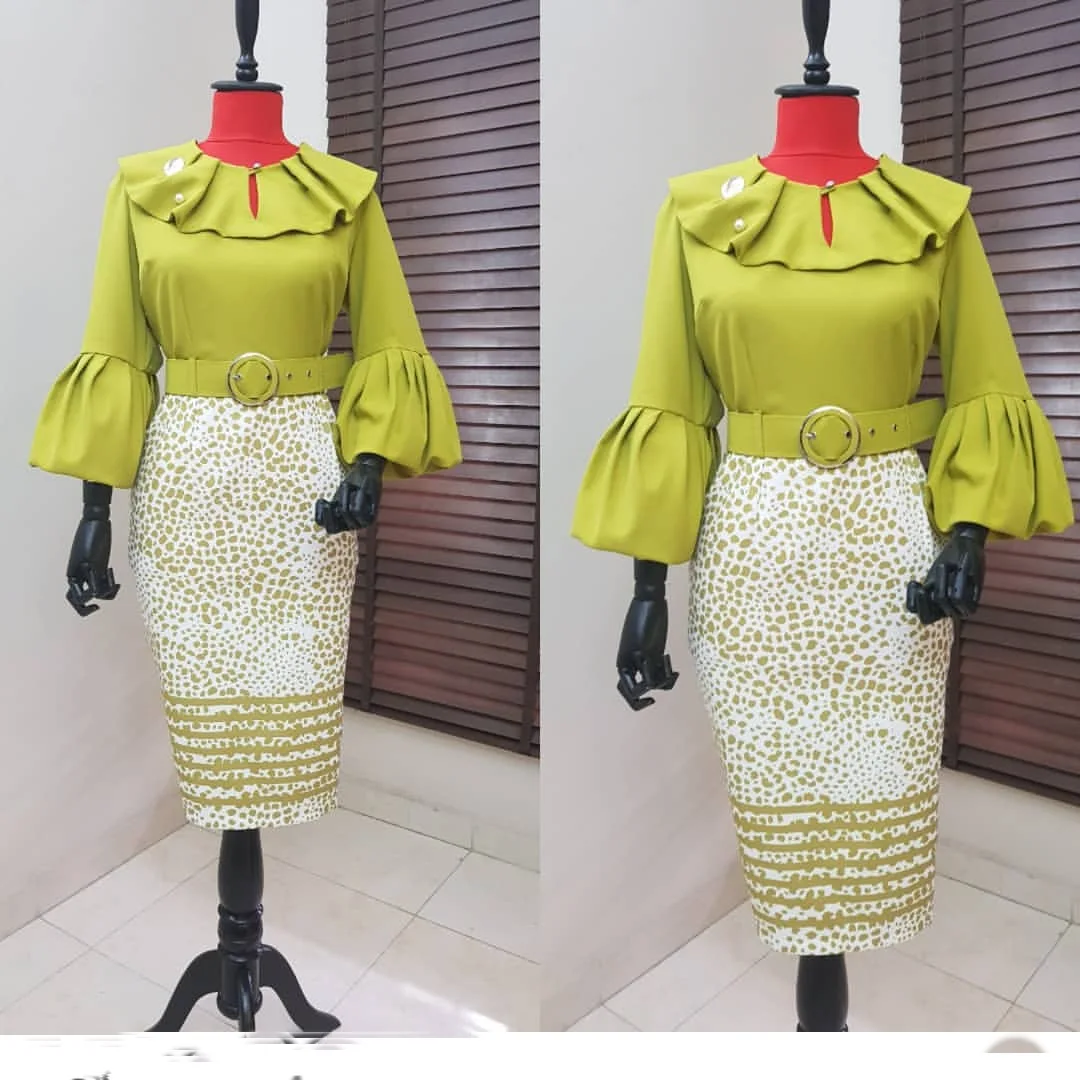 2019 Office Dámske Elegantné Šaty Žien Bodycon Tunika Jeseň Dlho Svietidla Rukáv Vysoký Pás Ženskej Módy Afrike Vintage Šaty