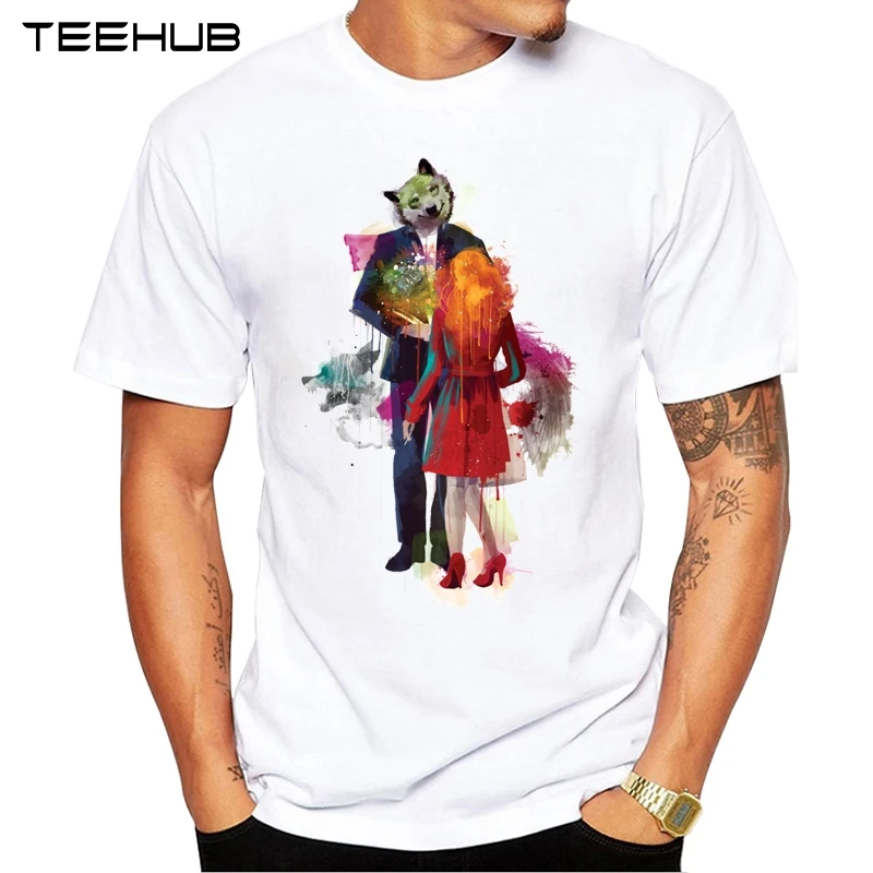 2019 TEEHUB pánskej Módy Vlk a Dievča Vytlačené Krátky Rukáv T-Shirt Lumbálna O-krku Dizajn Topy Pohode Desgin Čaj