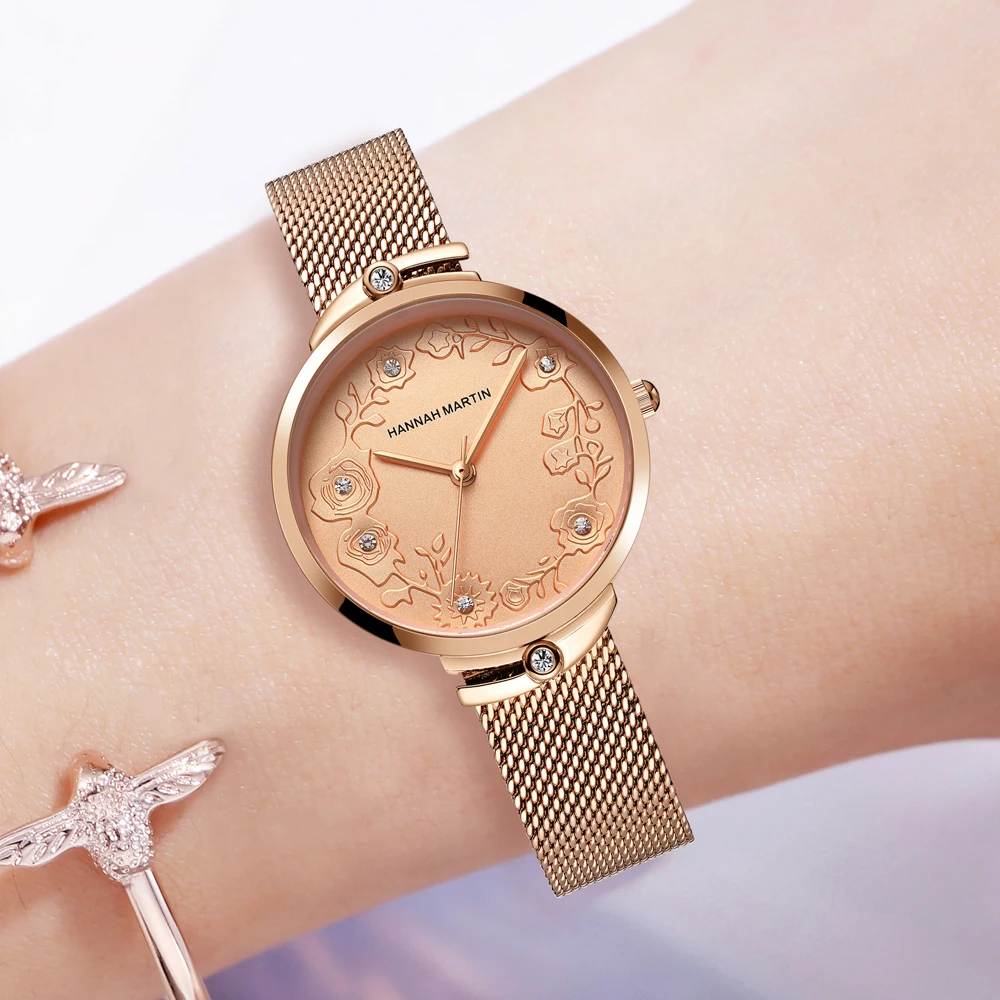 2020 dámske Hodinky Upscale Kvart 3D Rezbárstvo Ženy náramkové hodinky Rose Gold Dámy z Nehrdzavejúcej Ocele Kamienkami Hodinky Pre Ženy