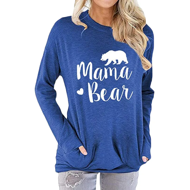 2020 Európskych a Amerických Hot Predaj Žien Batwing Rukáv Sveter Mama Medveď List Vytlačený Voľné O-Krk Dlhý Rukáv T-shirt